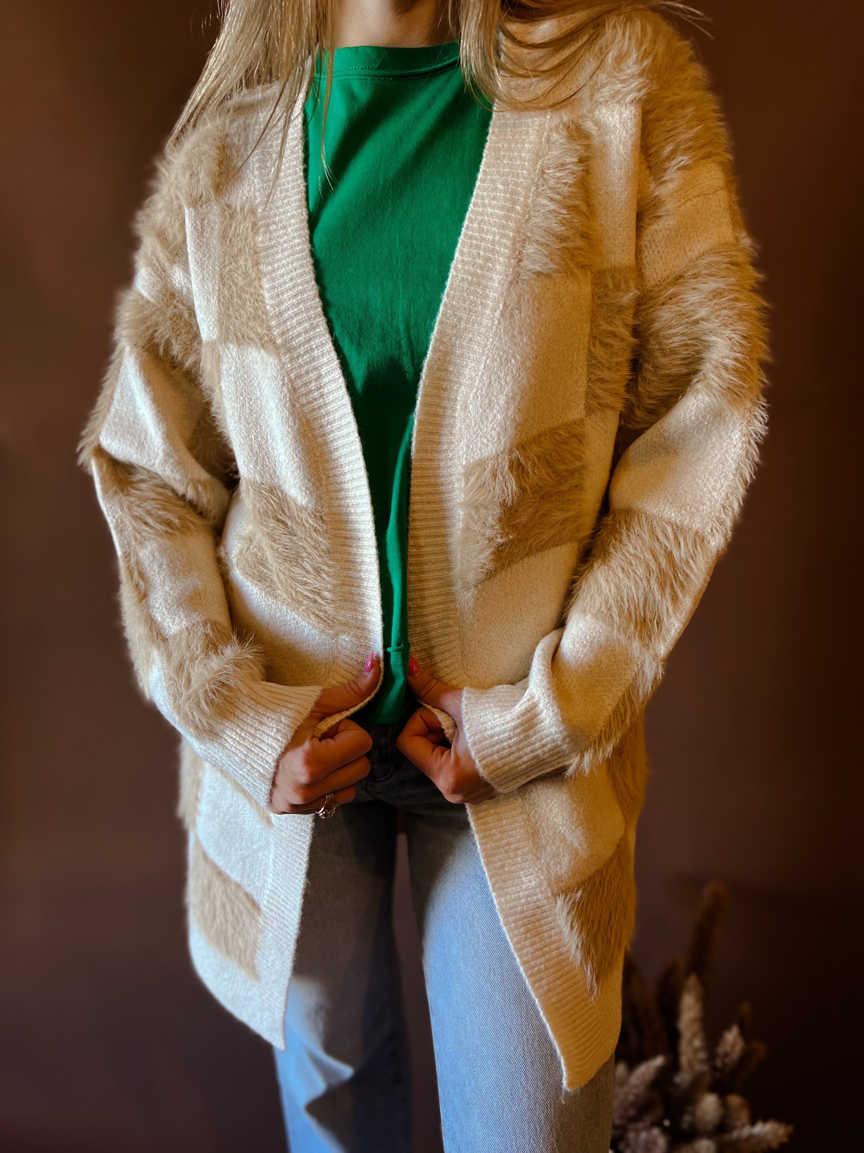 Taupe Checkered Cardigan